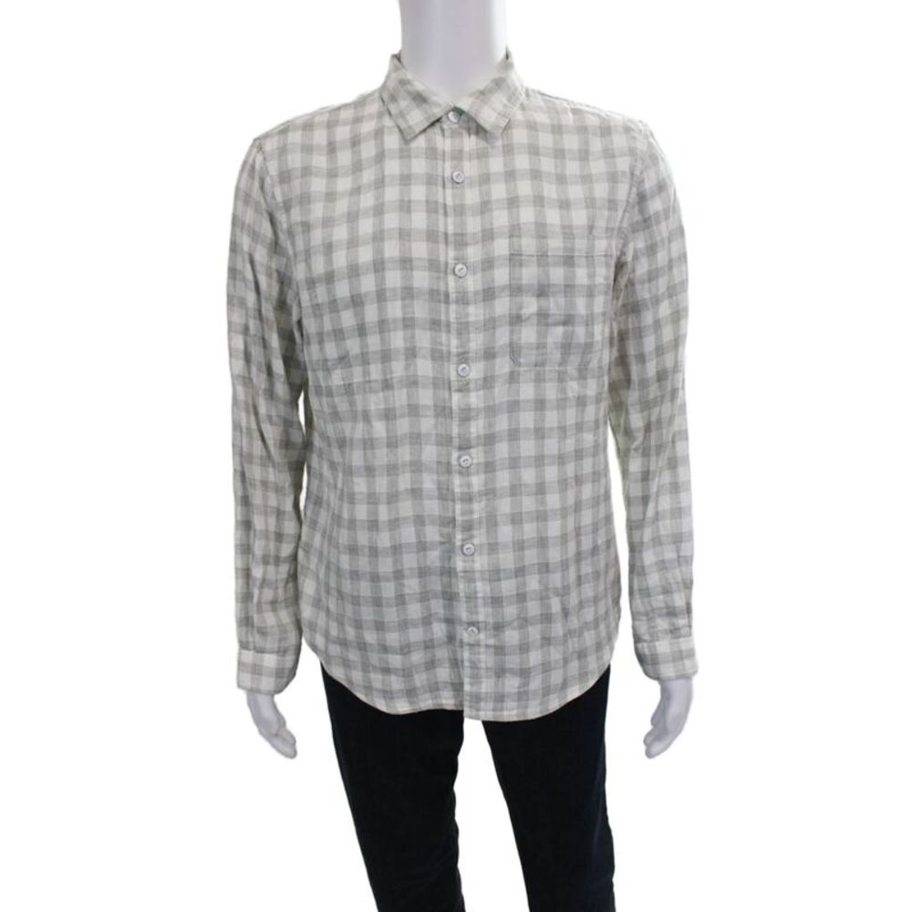 John Varvatos Star USA Mens Cotton Gingham Button Down Shirt Gray Size M